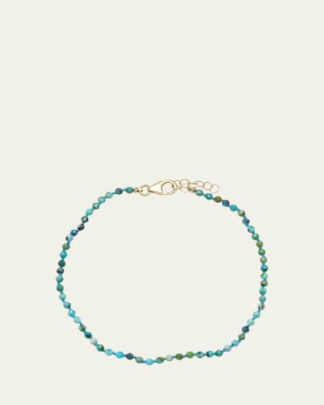 14K Gold Faceted Turquoise Beaded Anklet